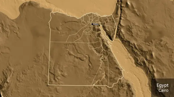 Mısır Sınır Bölgesinin Bölgesel Sınırlarının Bir Sepya Yükseklik Haritası Üzerinde — Stok fotoğraf