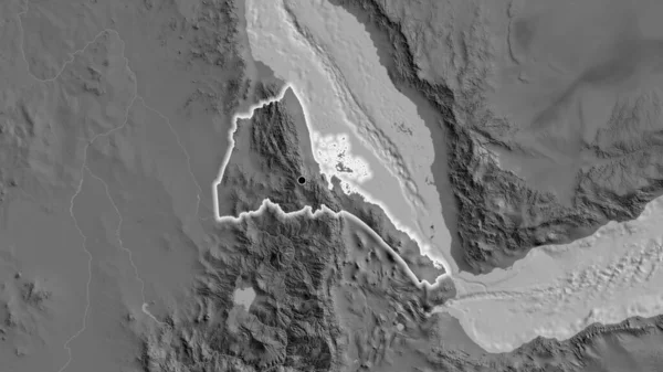 Close Área Fronteiriça Eritreia Mapa Bilevel Ponto Capital Brilho Torno — Fotografia de Stock