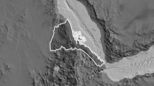 Γκρο Πλαν Της Παραμεθόριας Περιοχής Της Ερυθραίας Σκούρα Επικάλυψη Χάρτη — Φωτογραφία Αρχείου