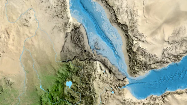 Närbild Eritreas Gränsområde Med Mörk Överlagring Satellitkarta Huvudpunkt Skalade Kanter — Stockfoto