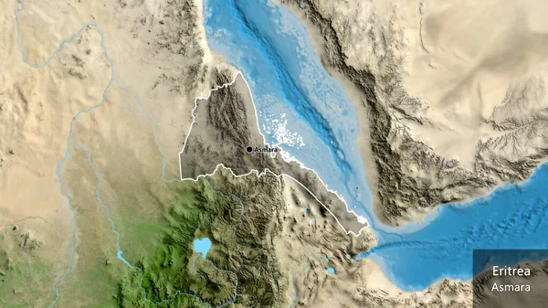 Zbliżenie Strefy Przygranicznej Erytrei Ciemną Pokrywą Mapie Satelitarnej Główny Punkt — Zdjęcie stockowe