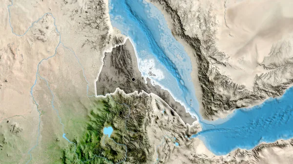 Närbild Eritreas Gränsområde Med Mörk Överlagring Satellitkarta Huvudpunkt Glow Runt — Stockfoto