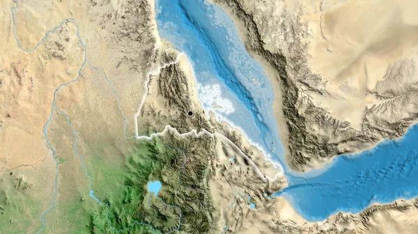 衛星地図上のエリトリア国境地域の閉鎖 資本ポイント 全国に光る — ストック写真