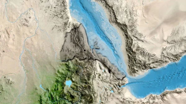 エリトリア国境地域のクローズアップは 衛星地図上の暗いオーバーレイで強調しています 資本ポイント 国の形の縁が隠されている — ストック写真