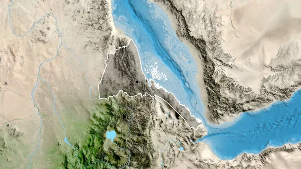 Närbild Eritreas Gränsområde Med Mörk Överlagring Satellitkarta Huvudpunkt Skissera Runt — Stockfoto