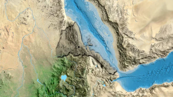 Närbild Eritreas Gränsområde Med Mörk Överlagring Satellitkarta Huvudpunkt Skalade Kanter — Stockfoto