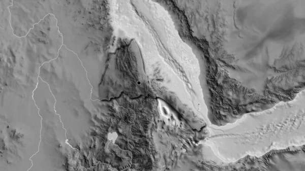 厄立特里亚边境地区的特写镜头 用灰度地图上的黑暗阴影突出显示出来 资本点 国家形状的斜边 — 图库照片