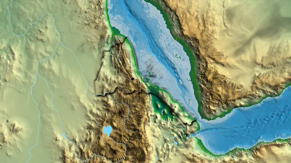 Close Eritrea Border Area Physical Map Capital Point Bevelled Edges — Stock Photo, Image