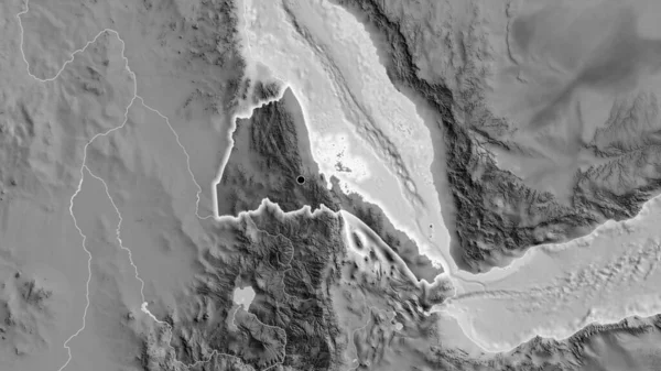 Close Eritrea Border Area Highlighting Dark Overlay Grayscale Map Capital — Stock Photo, Image