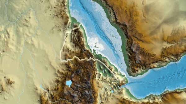 Крупный План Пограничной Зоны Эритреи Рельефной Карте Отличный Момент Светится — стоковое фото