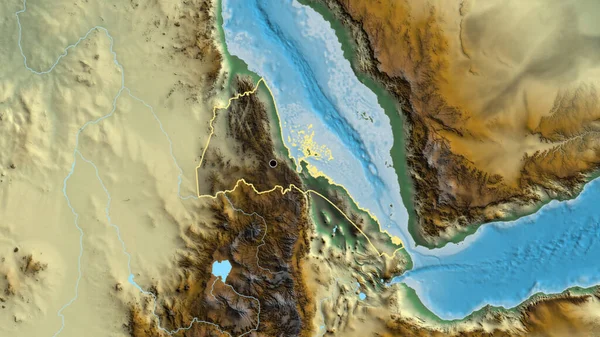 Detailní Záběr Pohraniční Oblasti Eritreje Zvýrazňující Tmavou Vrstvu Reliéfní Mapě — Stock fotografie