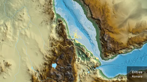 Eritre sınır bölgesinin yakın plan bir haritası var. Ana nokta. Ülke çapında bir taslak oluşturun. Ülkenin ve başkentinin İngilizce adı