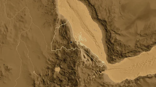 Närbild Eritrea Gränsområde Sepia Höjd Karta Huvudpunkt Skissera Runt Landet — Stockfoto