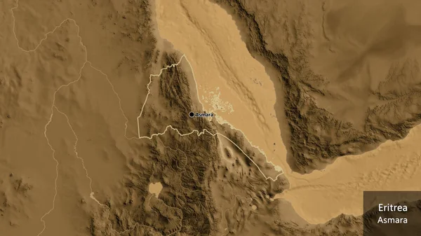 Närbild Eritrea Gränsområde Sepia Höjd Karta Huvudpunkt Runt Landet Landets — Stockfoto