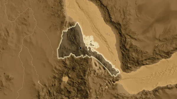 Eritre Sınır Bölgesinin Yakınından Sepia Yükseklik Haritasında Koyu Bir Örtüyle — Stok fotoğraf
