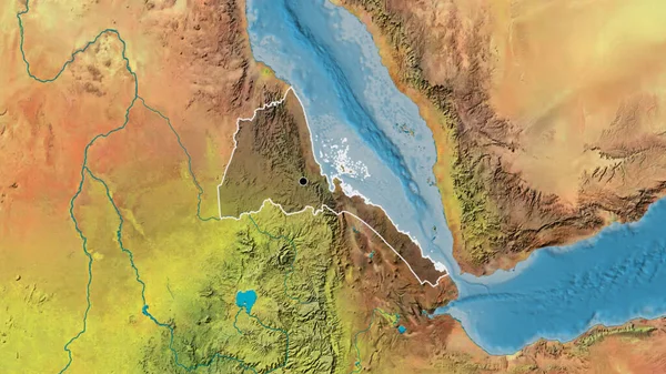 厄立特里亚边境地区的特写镜头 用地形图上的黑暗阴影突出显示出来 资本点 国家形貌概述 — 图库照片