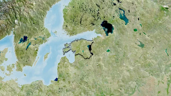 Primer Plano Zona Fronteriza Estonia Mapa Por Satélite Punto Capital —  Fotos de Stock