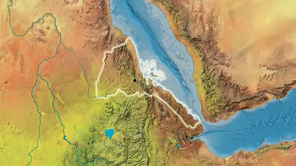 Närbild Eritreas Gränsområde Topografisk Karta Huvudpunkt Glow Runt Landet Form — Stockfoto