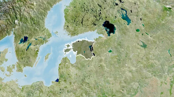 Zbliżenie Estońskiego Obszaru Przygranicznego Ciemną Pokrywą Mapie Satelitarnej Główny Punkt — Zdjęcie stockowe