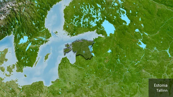 Närbild Estlands Gränsområde Med Mörk Överlagring Satellitkarta Huvudpunkt Skalade Kanter — Stockfoto