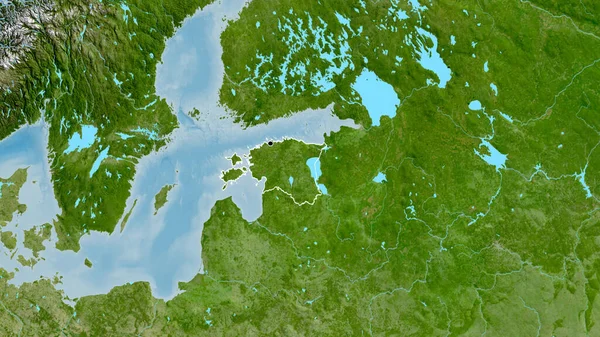 Gros Plan Frontière Estonienne Sur Une Carte Satellitaire Point Capital — Photo