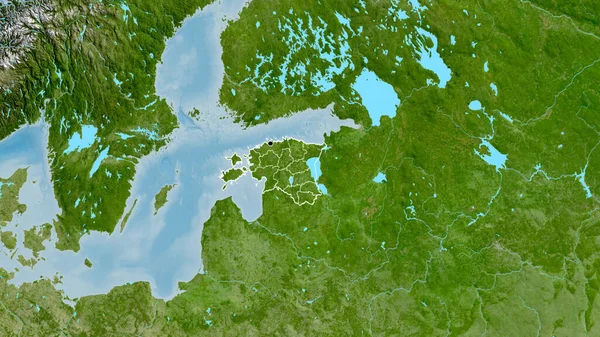 エストニア国境地域の閉鎖と衛星地図上のその地域の境界線 資本ポイント 全国の概要 — ストック写真