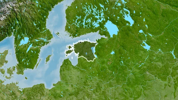 爱沙尼亚边境地区的特写镜头 用卫星地图上的黑暗阴影突出显示 资本点 风靡全国 — 图库照片