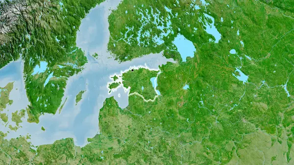 Close Estonia Border Area Satellite Map Capital Point Glow Country — Stock Photo, Image