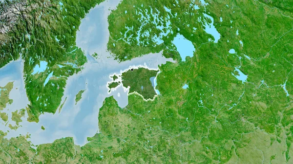 Närbild Estlands Gränsområde Med Mörk Överlagring Satellitkarta Huvudpunkt Glow Runt — Stockfoto