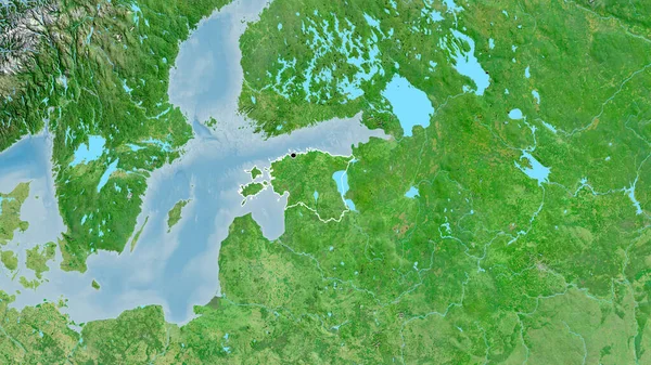 衛星地図上のエストニア国境地帯の閉鎖 資本ポイント 全国の概要 — ストック写真