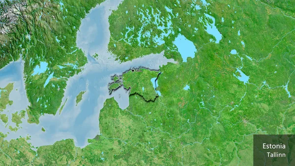 Close Estonia Border Area Satellite Map Capital Point Bevelled Edges — Stock Photo, Image