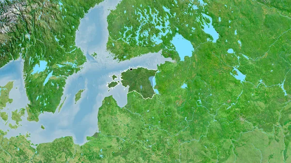 エストニア国境地帯のクローズアップは 衛星地図上の暗いオーバーレイで強調されています 資本ポイント 全国の概要 — ストック写真