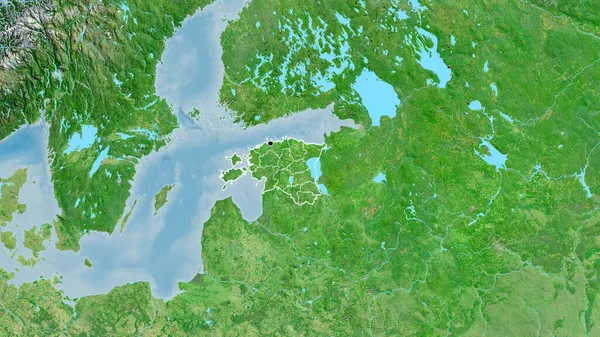 エストニア国境地域の閉鎖と衛星地図上のその地域の境界線 資本ポイント 全国の概要 — ストック写真