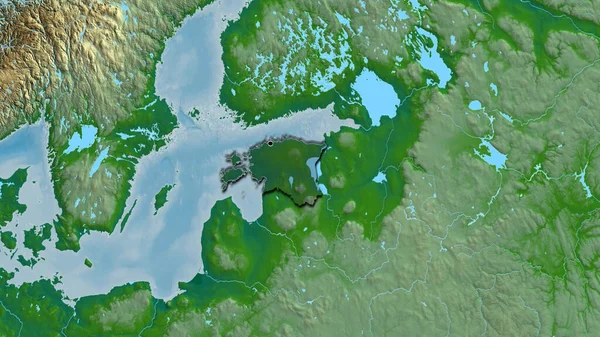 エストニア国境地帯のクローズアップは 物理的な地図上の暗いオーバーレイで強調されています 資本ポイント 国の形の縁が隠されている — ストック写真