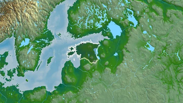 エストニア国境地帯のクローズアップは 物理的な地図上の暗いオーバーレイで強調されています 資本ポイント 全国に光る — ストック写真