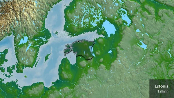 Detailní Záběr Pohraniční Oblasti Estonska Zdůrazňující Tmavý Překryv Fyzické Mapě — Stock fotografie