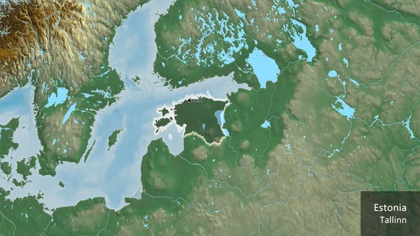 Close Estonia Border Area Highlighting Dark Overlay Relief Map Capital — Stock Photo, Image