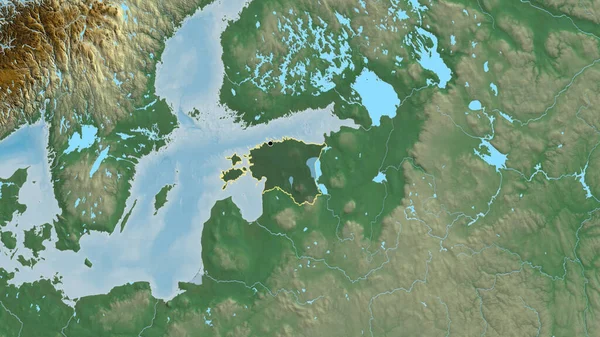 爱沙尼亚边境地区的特写镜头突出显示了一张救济地图上的黑暗阴影 资本点 国家形貌概述 — 图库照片