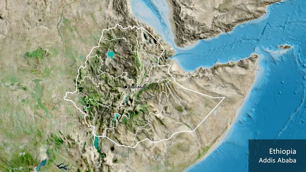 Detailní Záběr Pohraniční Oblasti Etiopie Jejích Regionálních Hranic Satelitní Mapě — Stock fotografie