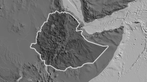 Zbliżenie Strefy Przygranicznej Etiopii Ciemnymi Nakładkami Mapę Dwupoziomową Główny Punkt — Zdjęcie stockowe