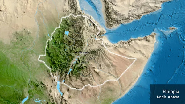Primer Plano Zona Fronteriza Etiopía Mapa Satelital Punto Capital Brillan — Foto de Stock