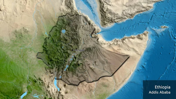 Close Ethiopia Border Area Highlighting Dark Overlay Satellite Map Capital — Stock Photo, Image