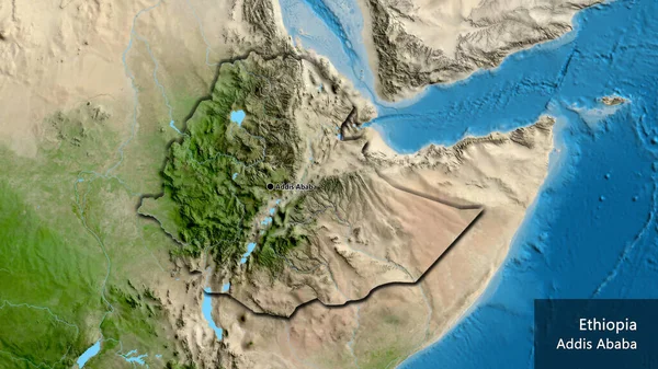 Close Ethiopia Border Area Satellite Map Capital Point Bevelled Edges — Stock Photo, Image