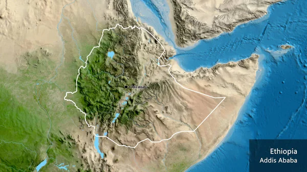 Närbild Etiopiens Gränsområde Satellitkarta Huvudpunkt Runt Landet Landets Engelska Namn — Stockfoto