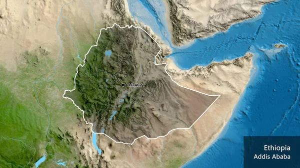 Крупним Планом Прикордонна Зона Ефіопії Підсвічується Темним Накладенням Супутникову Карту — стокове фото
