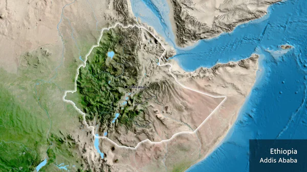Close Van Het Ethiopische Grensgebied Een Satellietkaart Hoofdpunt Gloeien Rond — Stockfoto