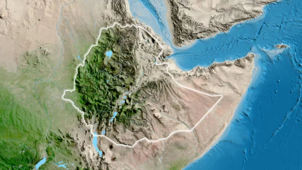衛星地図上のエチオピア国境地帯の閉鎖 資本ポイント 全国に光る — ストック写真