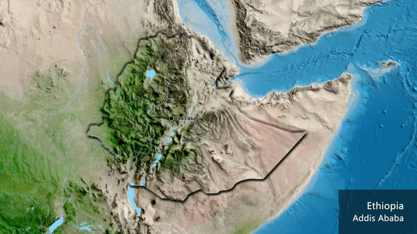 Close Ethiopia Border Area Satellite Map Capital Point Bevelled Edges — Stock Photo, Image