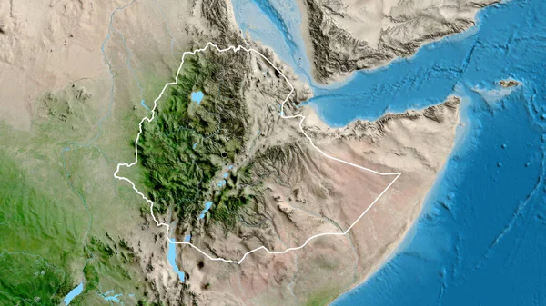 衛星地図上のエチオピア国境地帯の閉鎖 資本ポイント 全国の概要 — ストック写真