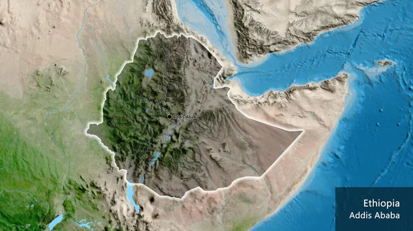 Närbild Etiopiens Gränsområde Med Ett Mörkt Överdrag Satellitkarta Huvudpunkt Glow — Stockfoto